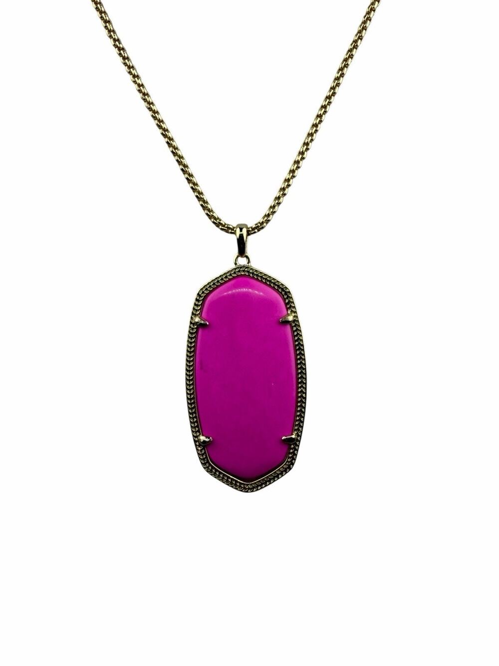 Kendra Scott Inez Hot Pink Magenta Adjustable Gold Tone Necklace up to 28"